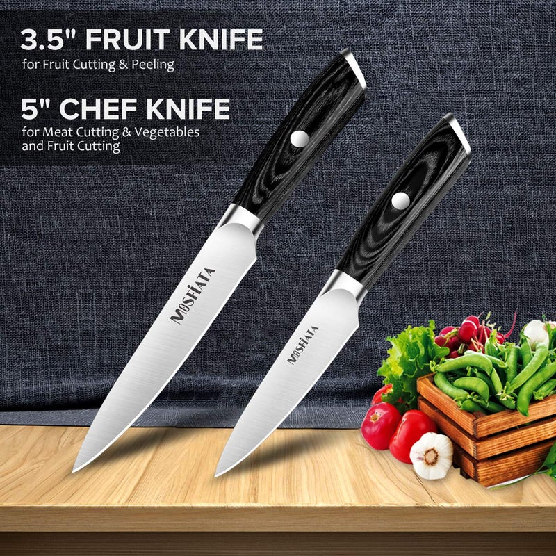 MOSFiATA 5â€ Chef Knife and 3.5" Fruit Knife Set with Knife Sheath, German High Carbon Stainless Steel EN.4116 with Micarta Handle and Gift Box for Vegetable and Fruit Cutting - Image 2